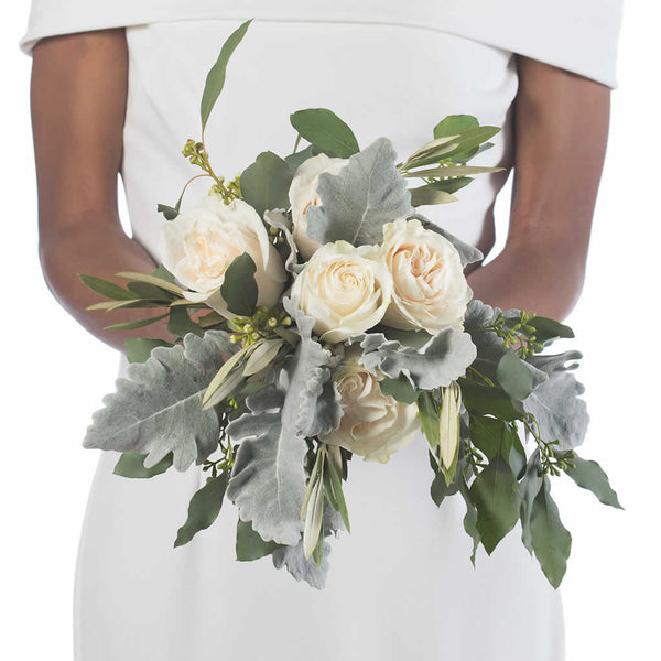 White Roses Dusty Miller Bridesmaid Bouquet - Blume, designed by ...